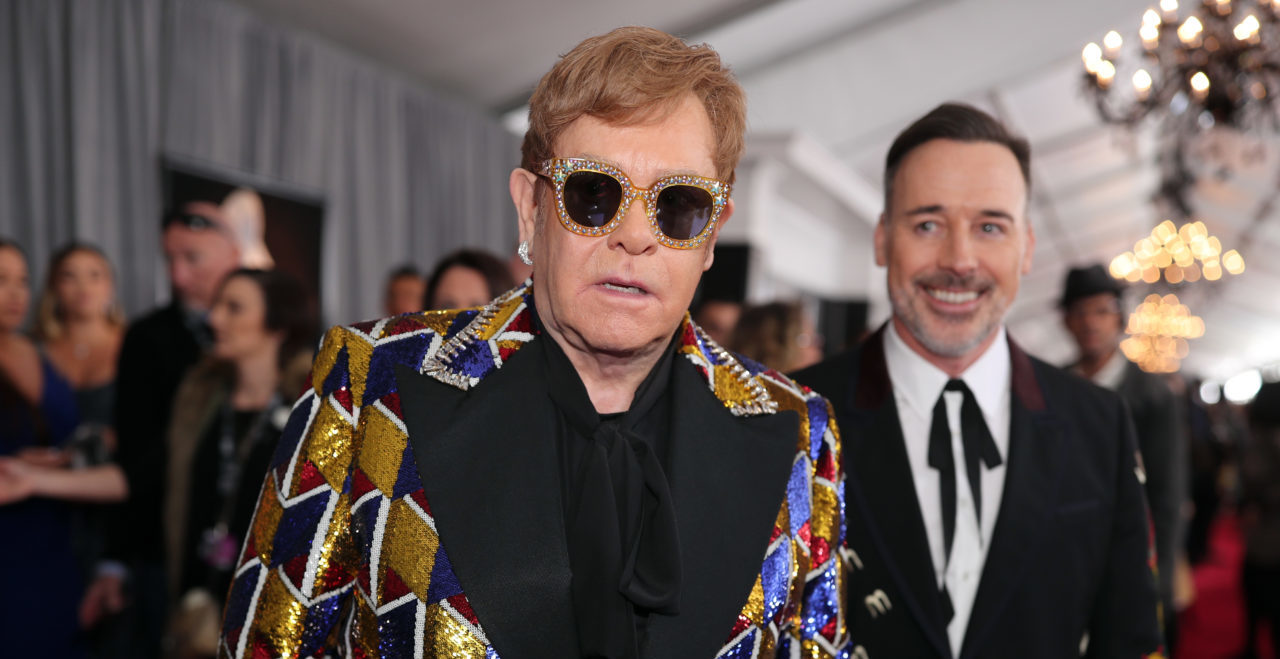 NEW YORK, NY - JANUARY 28: Recording artist Elton John and David Furnish attend the 60th Annual GRA...