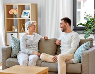 adult children - mom and son talking